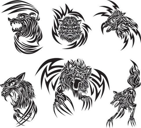 Animal tattoo patterns classic vector 03