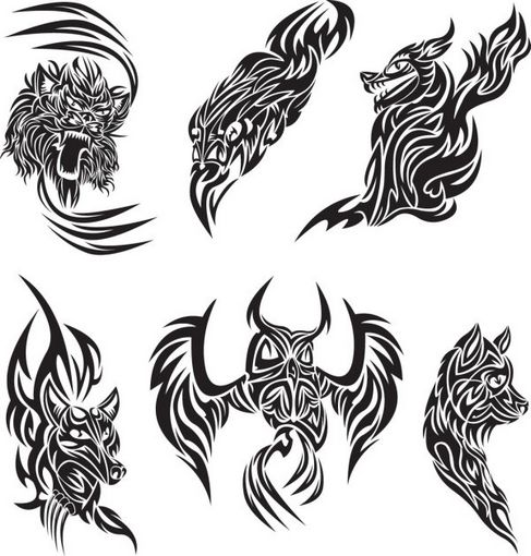 Animal tattoo patterns classic Vector 04